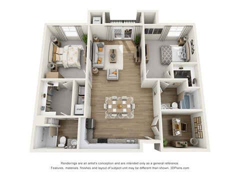 Floor plan for 2 beds, 2 baths, 1228 sqft